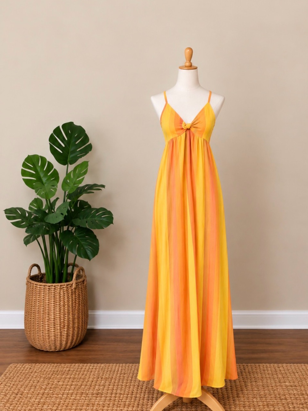 Show me your Mumu dress Yellow and Orange Striped Maxi Dress